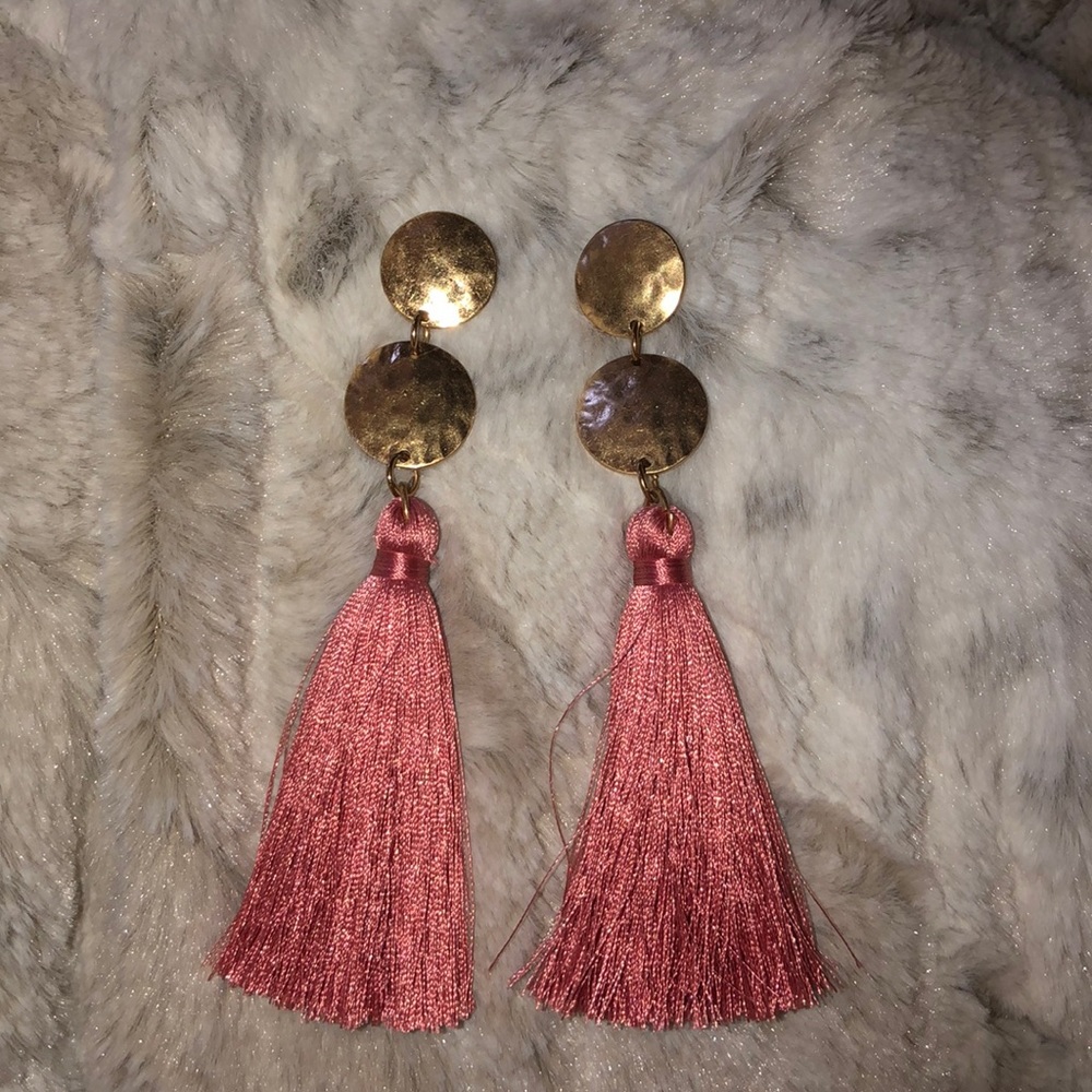 Pink and Gold Tassel Earrings